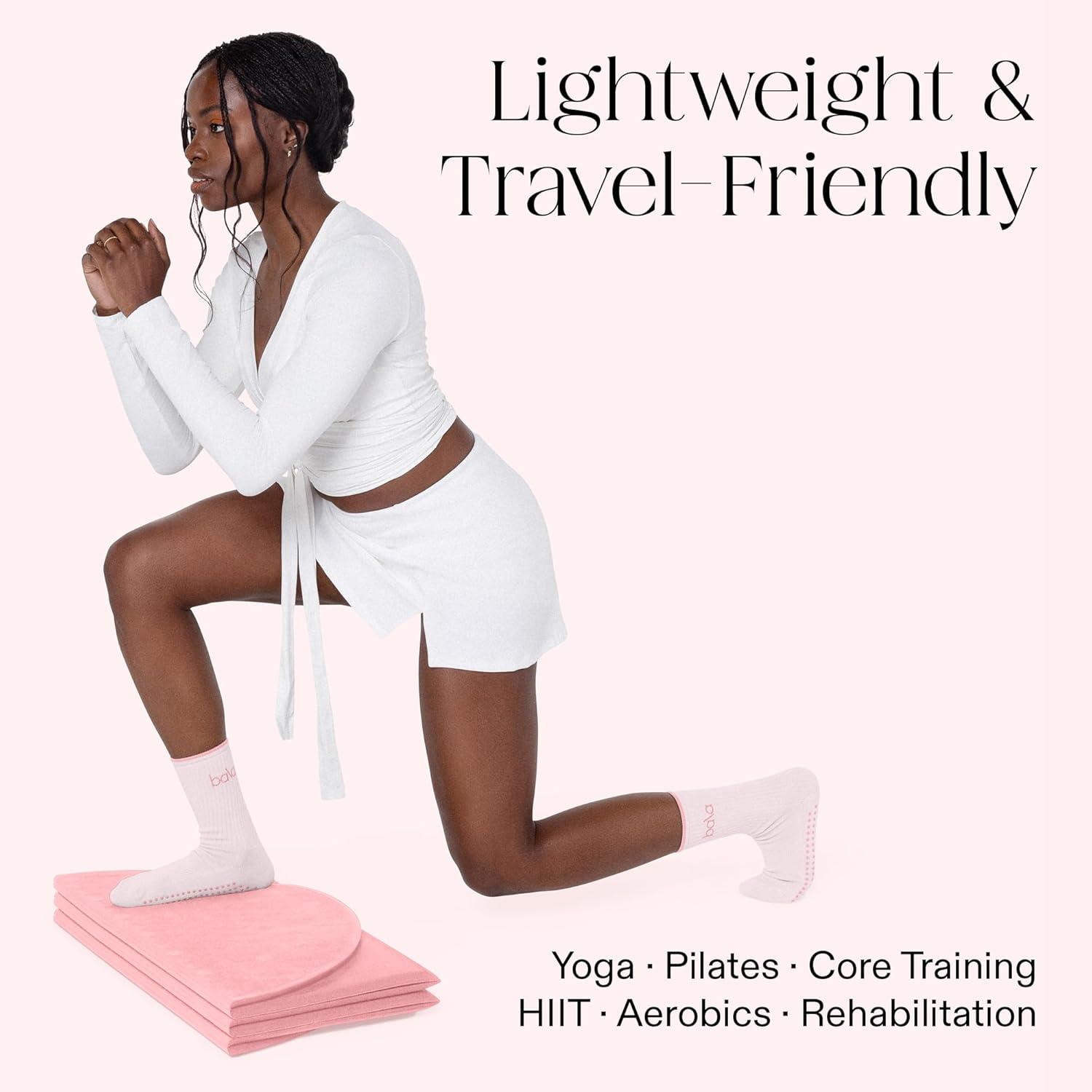 image:imageBala Compact Workout Mat for Gym 12MM Thick SlipResistant amp Sweat Absorbing Yoga Mat for Pilates Core Training amp Exercise Home Fitness Essentials for Women amp Men TravelFriendlyBlush