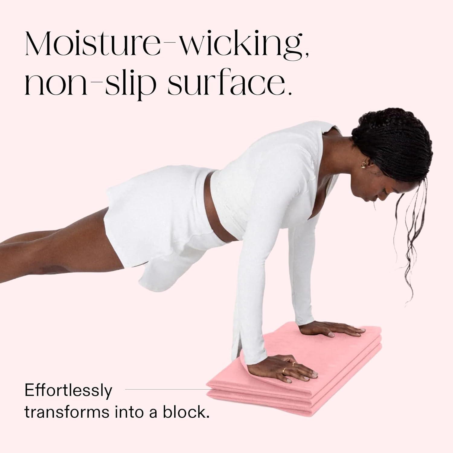 image:imageBala Compact Workout Mat for Gym 12MM Thick SlipResistant amp Sweat Absorbing Yoga Mat for Pilates Core Training amp Exercise Home Fitness Essentials for Women amp Men TravelFriendlyBlush
