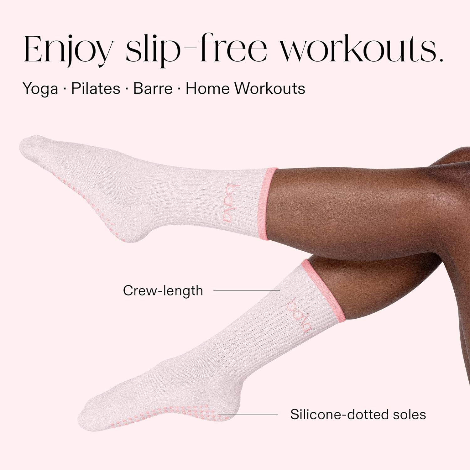 image:imageBala High Sock with Grips Classic Crew SlipFree High Socks Designed for Yoga Pilates Barre amp Home Workouts LightweightBlush