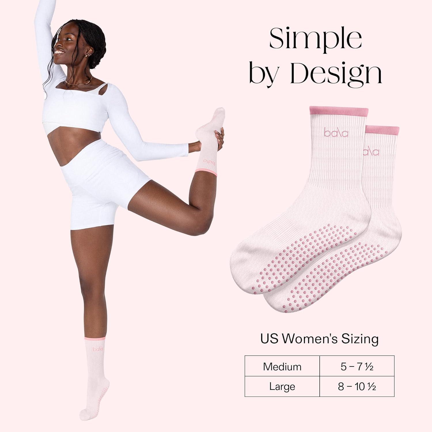 image:imageBala High Sock with Grips Classic Crew SlipFree High Socks Designed for Yoga Pilates Barre amp Home Workouts LightweightBlush