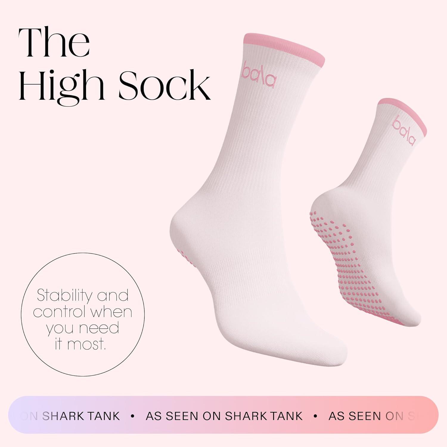 image:imageBala High Sock with Grips Classic Crew SlipFree High Socks Designed for Yoga Pilates Barre amp Home Workouts LightweightBlush