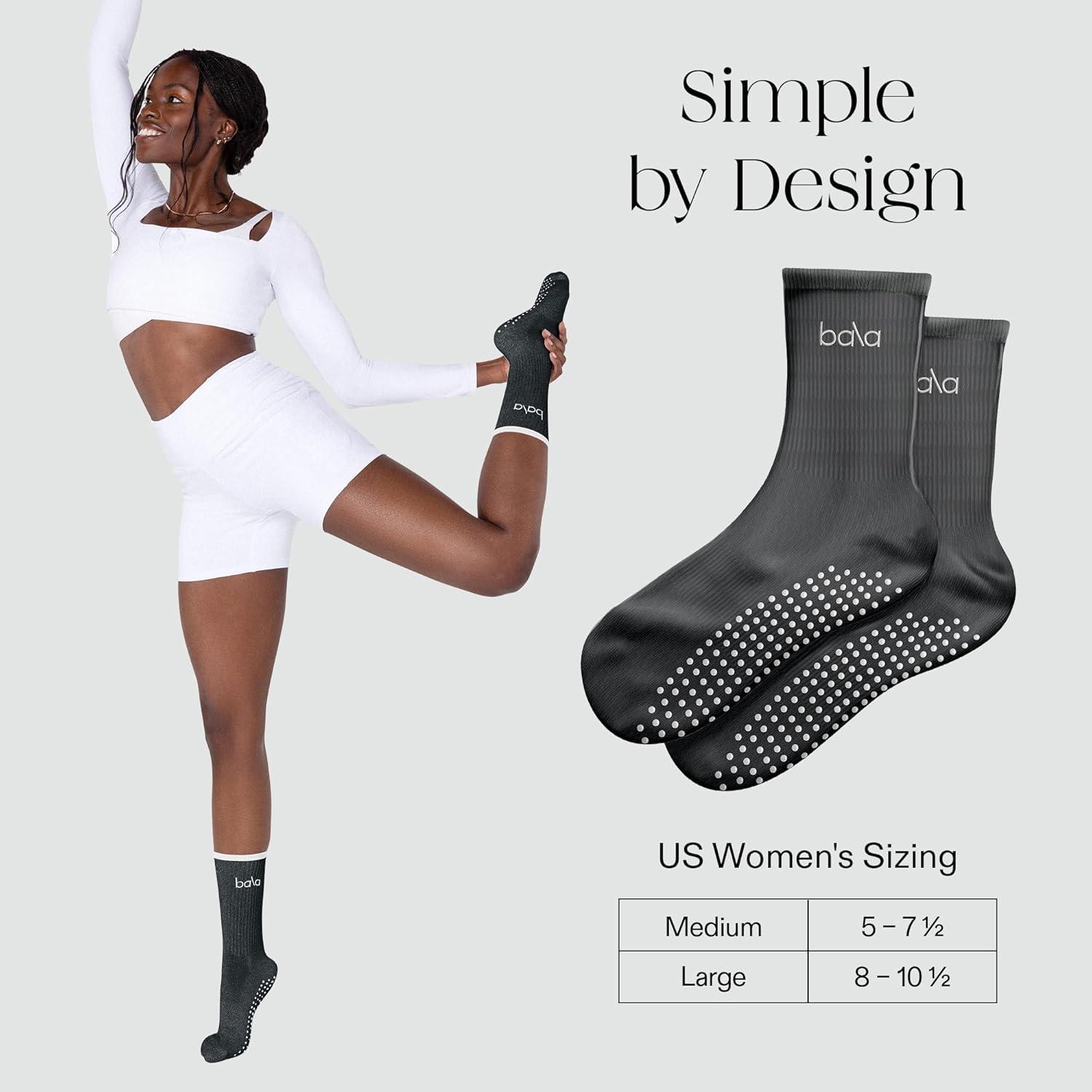image:imageBala High Sock with Grips Classic Crew SlipFree High Socks Designed for Yoga Pilates Barre amp Home Workouts LightweightCharcoal