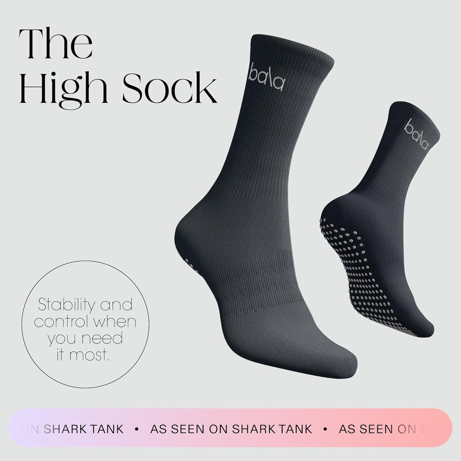 image:imageBala High Sock with Grips Classic Crew SlipFree High Socks Designed for Yoga Pilates Barre amp Home Workouts LightweightCharcoal