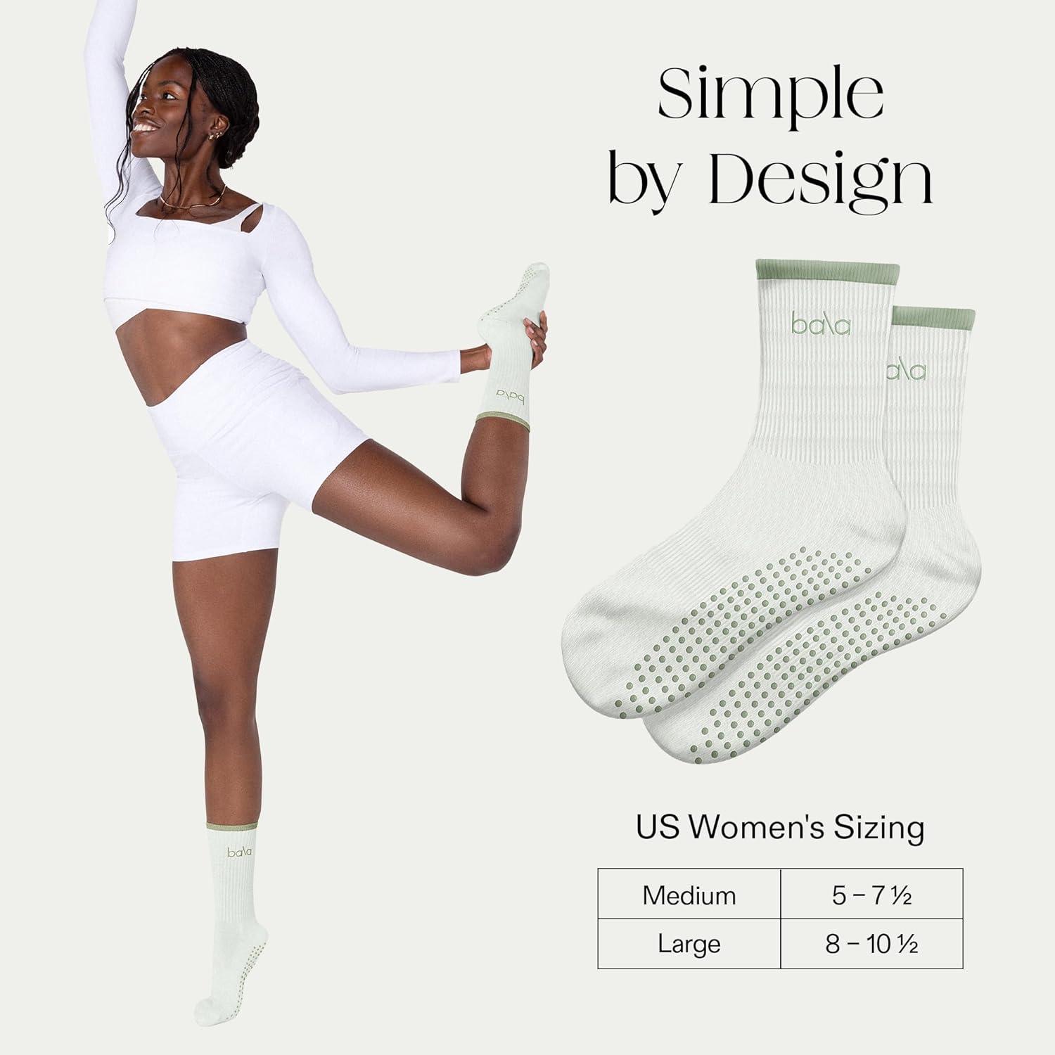 image:imageBala High Sock with Grips Classic Crew SlipFree High Socks Designed for Yoga Pilates Barre amp Home Workouts LightweightSage