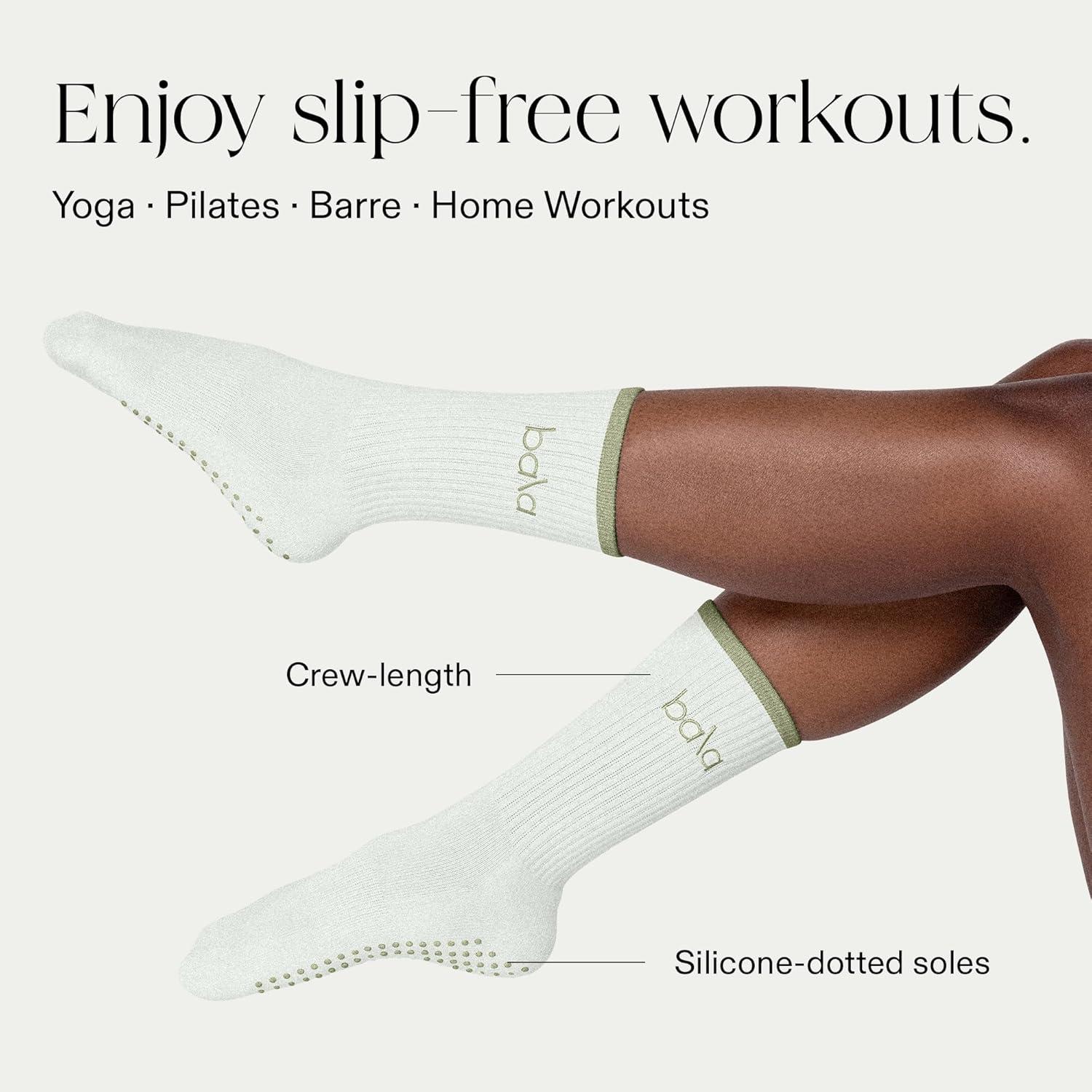 image:imageBala High Sock with Grips Classic Crew SlipFree High Socks Designed for Yoga Pilates Barre amp Home Workouts LightweightSage