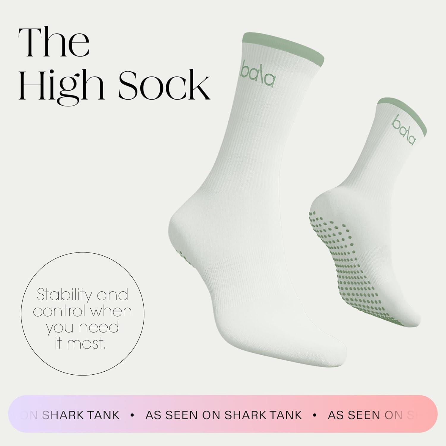 image:imageBala High Sock with Grips Classic Crew SlipFree High Socks Designed for Yoga Pilates Barre amp Home Workouts LightweightSage