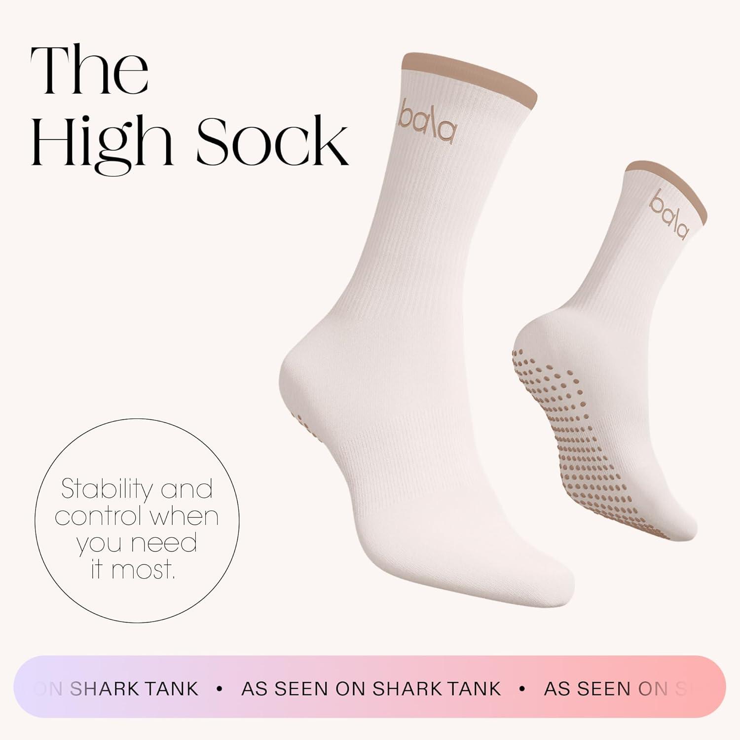 image:imageBala High Sock with Grips Classic Crew SlipFree High Socks Designed for Yoga Pilates Barre amp Home Workouts LightweightSand