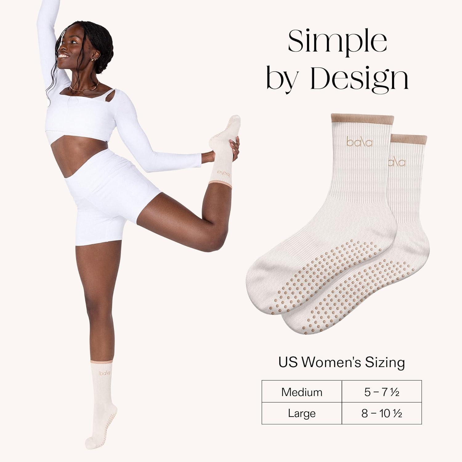 image:imageBala High Sock with Grips Classic Crew SlipFree High Socks Designed for Yoga Pilates Barre amp Home Workouts LightweightSand