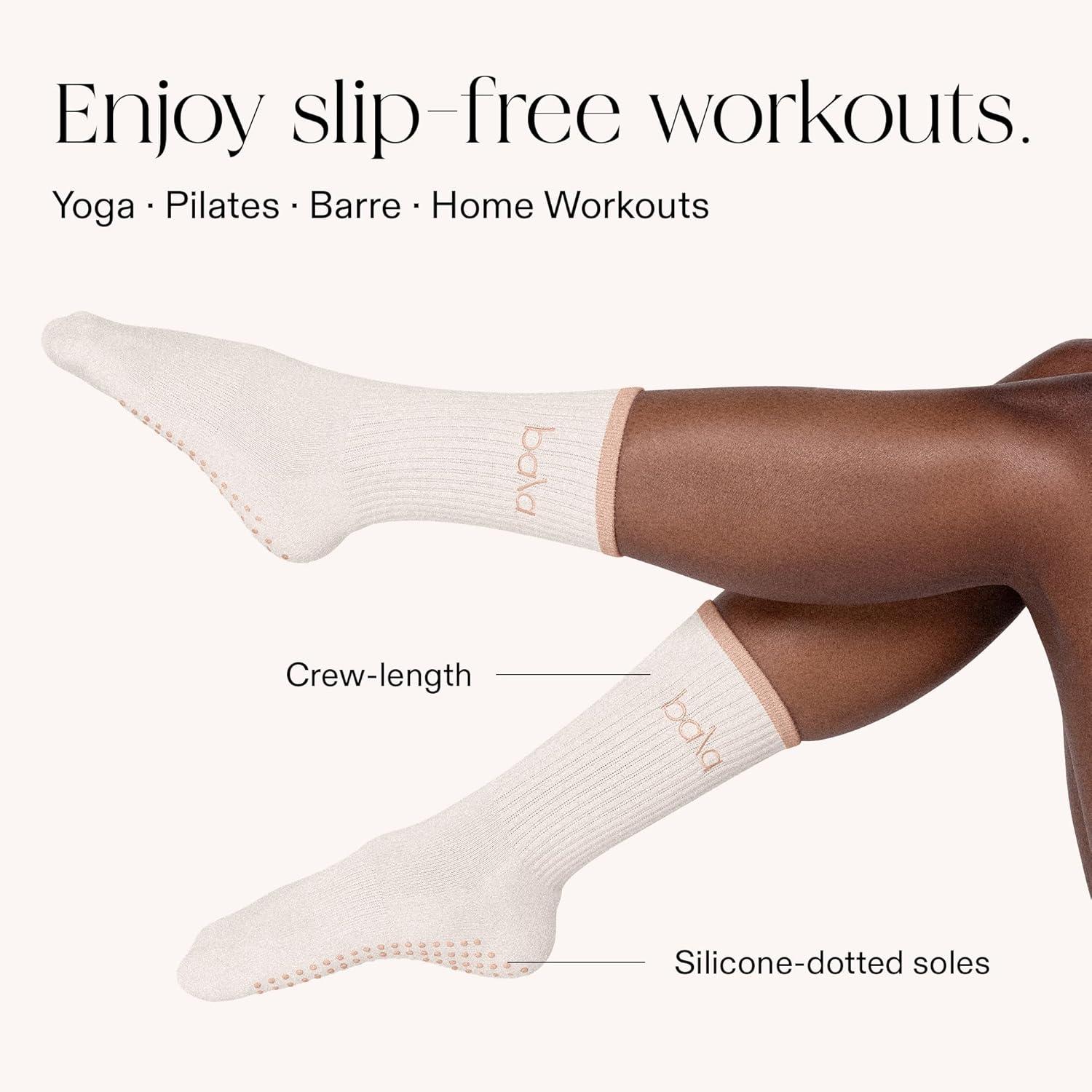 image:imageBala High Sock with Grips Classic Crew SlipFree High Socks Designed for Yoga Pilates Barre amp Home Workouts LightweightSand