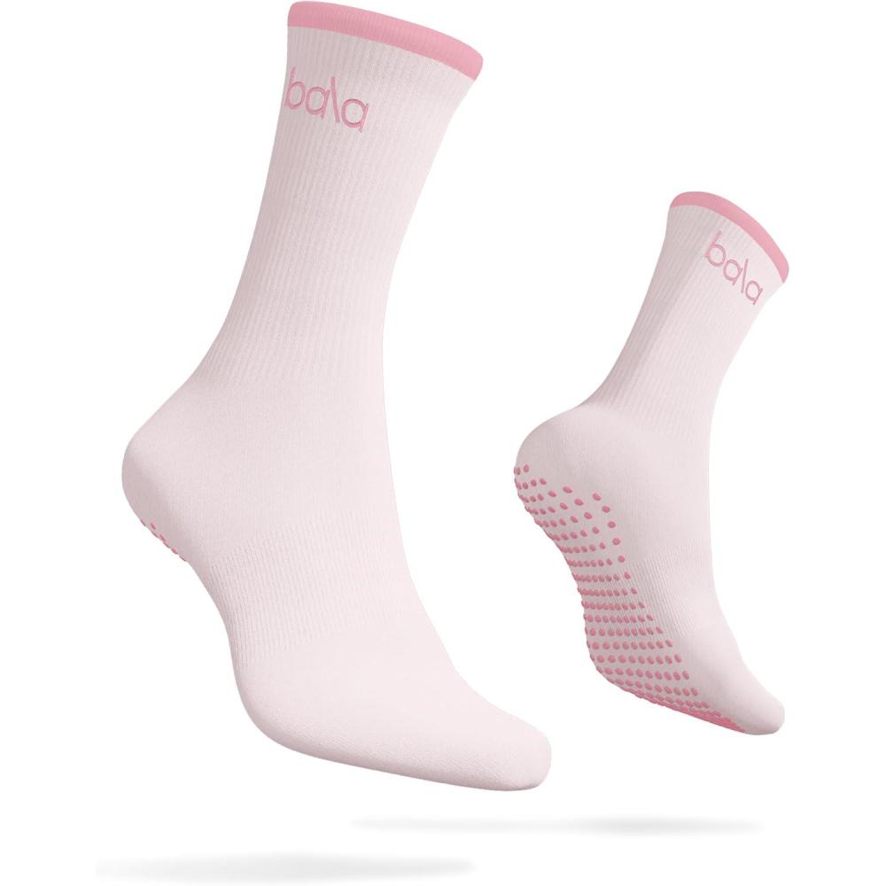 image:imageBala High Sock with Grips  Classic Crew SlipFree High Socks Designed for Yoga Pilates Barre amp Home Workouts  LightweightBlush