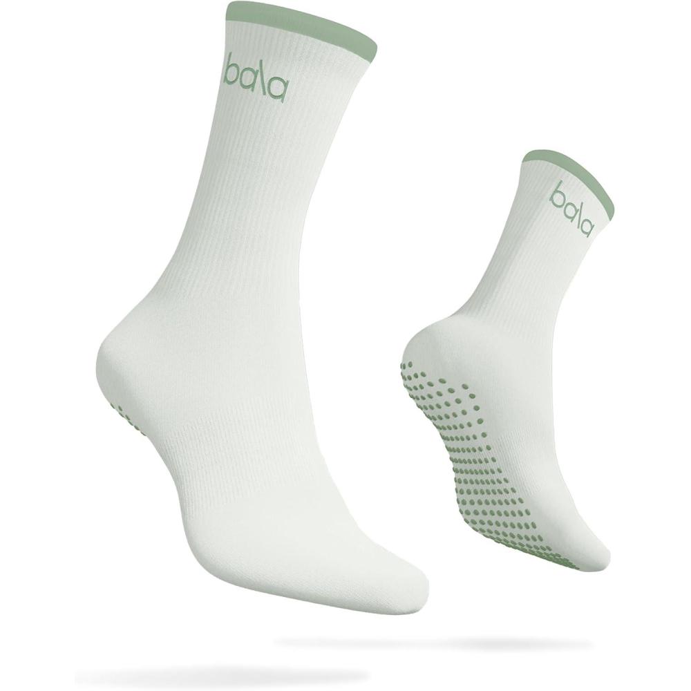 image:imageBala High Sock with Grips Classic Crew SlipFree High Socks Designed for Yoga Pilates Barre amp Home Workouts LightweightSage