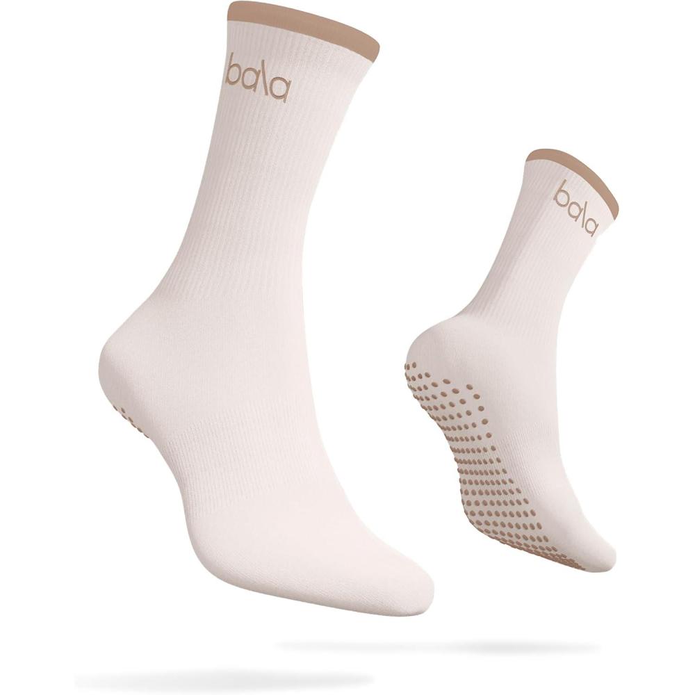 image:imageBala High Sock with Grips  Classic Crew SlipFree High Socks Designed for Yoga Pilates Barre amp Home Workouts  LightweightSand