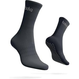 Bala High Sock with Grips – Classic Crew Slip-Free High Socks Designed for Yoga, Pilates, Barre & Home Workouts – Lightweight(Charcoal)